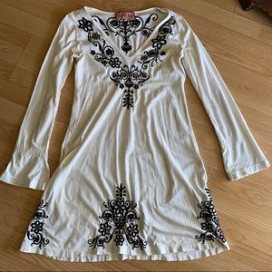 Johnny Was LA Off White Embroidered Flared Dress